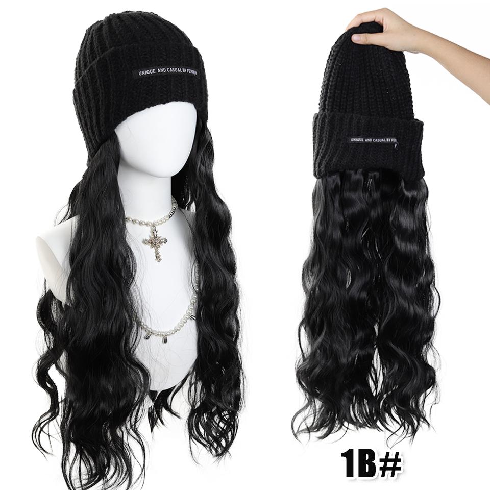 Synthetic Wig Hat Wig Warm Knitted Hat with Water Ripple Curls Women's Hat Wig Suitable for Daily Wear In Winter and Autumn