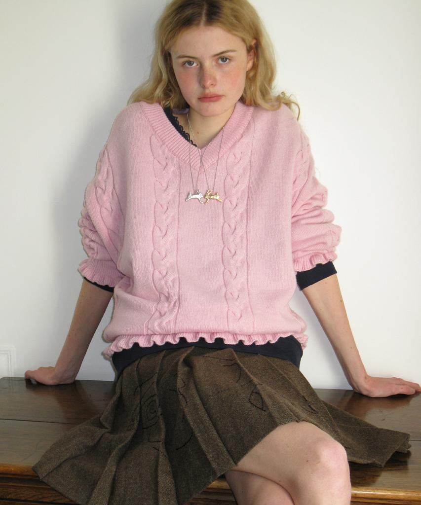 SINOON Sn Cable V-Neck Pullover (Pink)