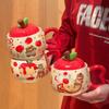 Milk Fufu Apple Bear Mug Cute High-value Ceramic Cup with Lid Office Coffee Cup Birthday Gift