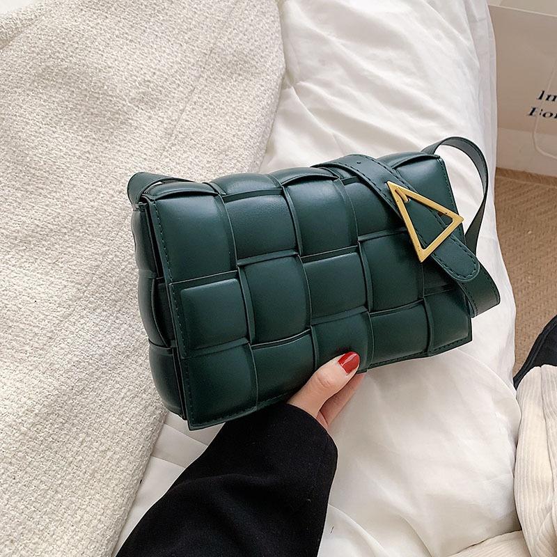 Stylish Pu Leather Women Shoulder Bag Plaid Woven Square Hand Chain Bag Gift