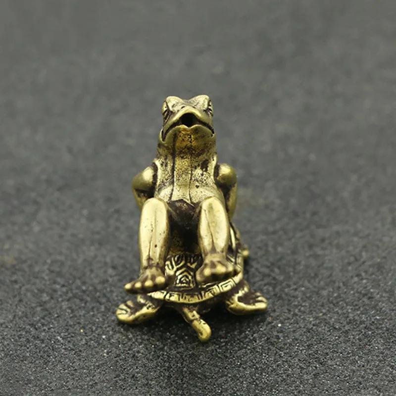 1pc Home Decoration Antique Play Brass Tortoise Frog Miniature Statue Decoration Desk Decoration Bronze Sculpture