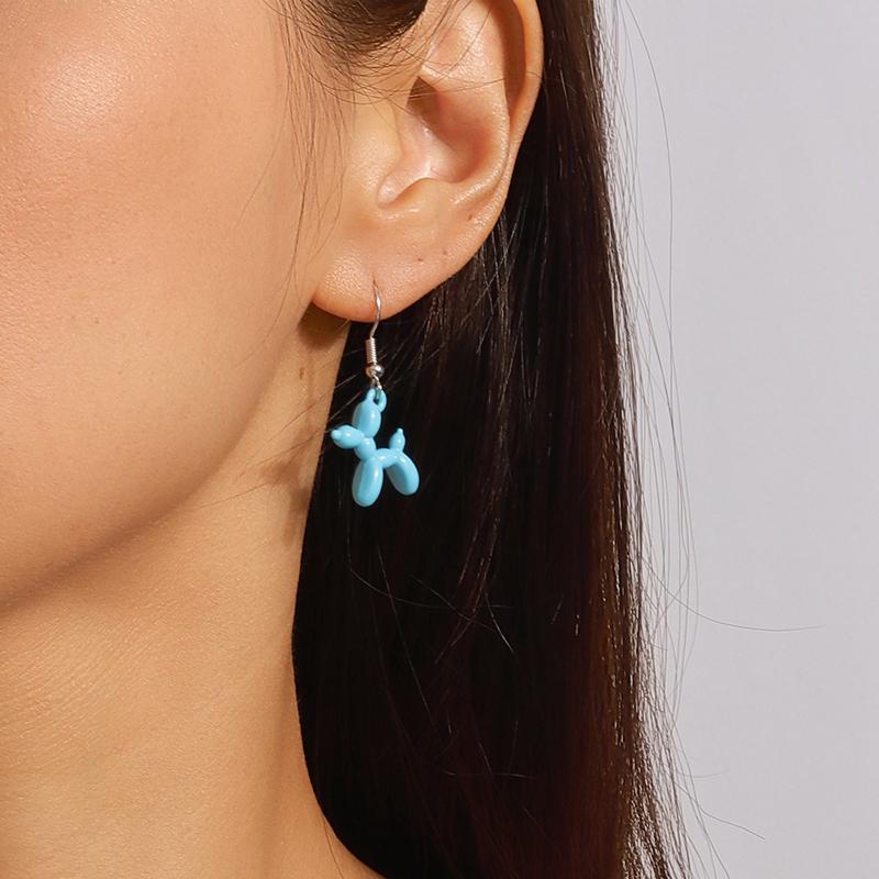 Trendy Colorful Balloon Dog Pendant Earrings for Women Creative Cute Puppy Dangling Earrings Fashion Jewelry Accessories Gift
