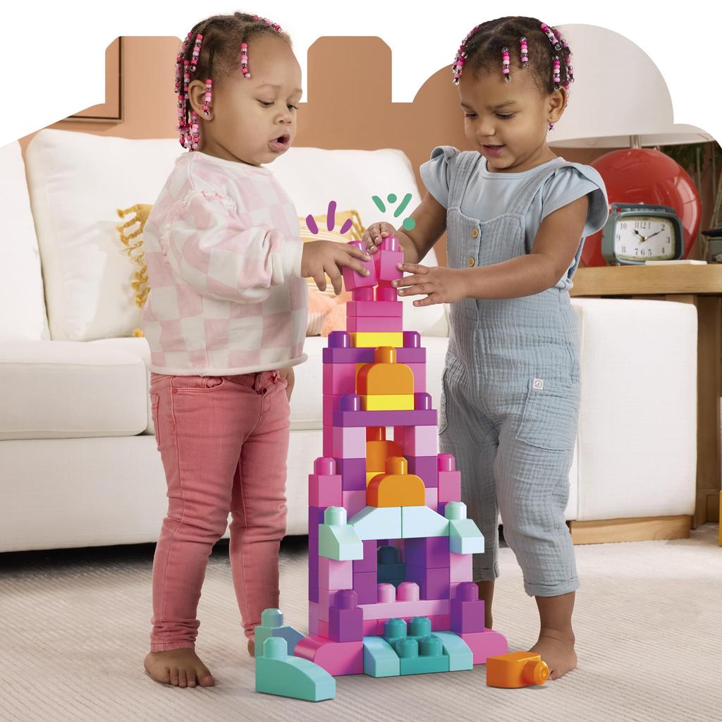MEGA Block Pack Educational Toy for Ages 1 and Up Pastel Color 80-Piece (Pink) - - (DCH62)