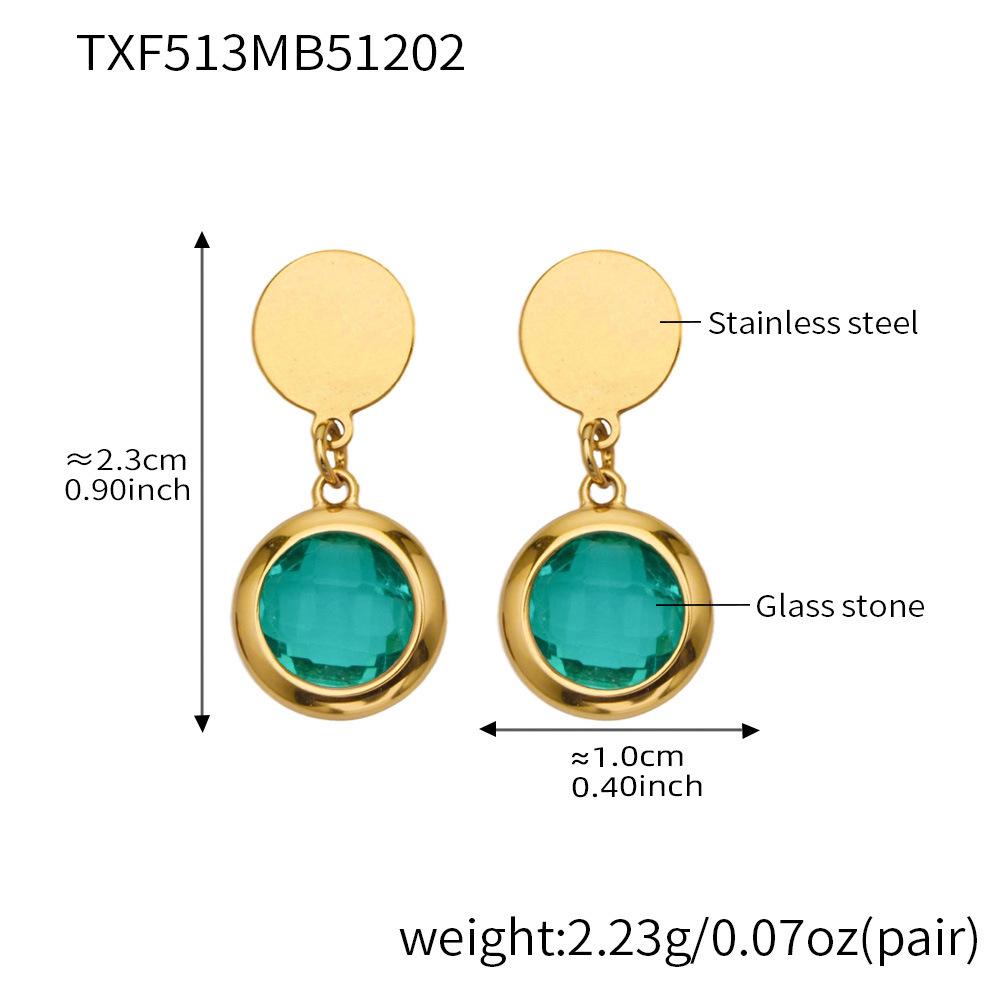 Round Faceted Glass Stone Jewelry Set - Necklace, Earrings, Bracelet - European American Fashion Design