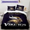 Vikings Fan Gear Custom Name Text Print 1Pc Bedding Set Duvet Cover With Two Pillowcases Soft Bed Linen For Household Bedroom