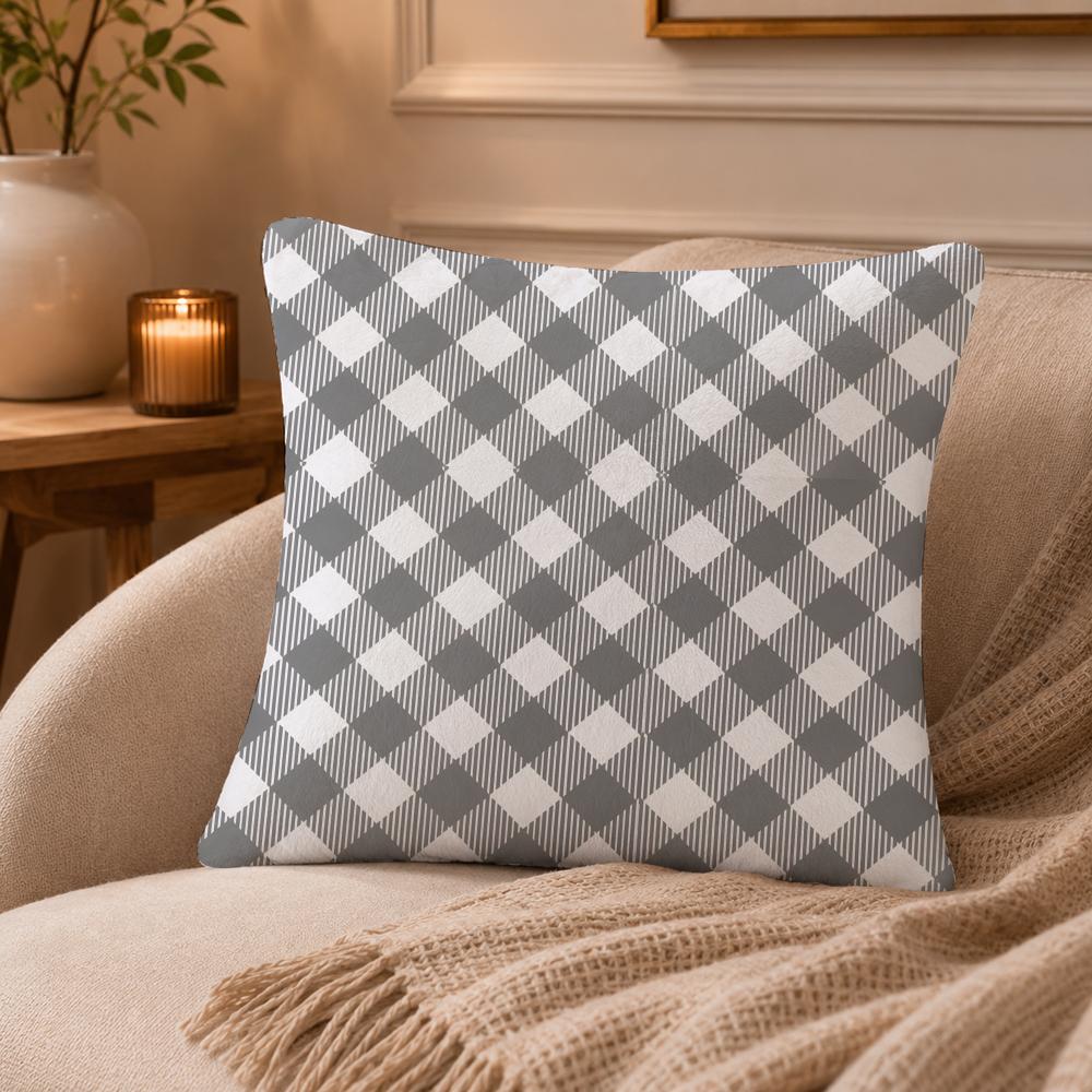 Black-and-white Pattern Cushion Cover Anti-dustmite Pillowcase Invisible Zipper Silky Short Plush Sofa Cushion Cover