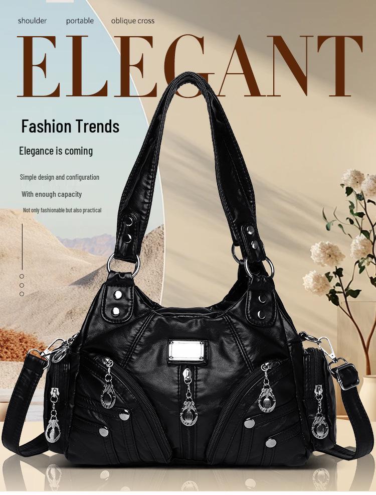 Women's Washed Soft Leather Crossbody & Shoulder Tote - Multifunctional, Casual, Trendy PU Bag