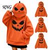 Hoodie met zakken voor dames, oversized Halloween pompoen hoodie, herfst lange mouwen, losse pasvorm, hoodie met zak, Jack-o'-lantern vakantie kostuum