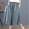 Summer Loose Bloomers Casual Elastic Waist Wide Leg Pants Large Size Middle Waist Women's Solid Color Culottes Cropped Pants