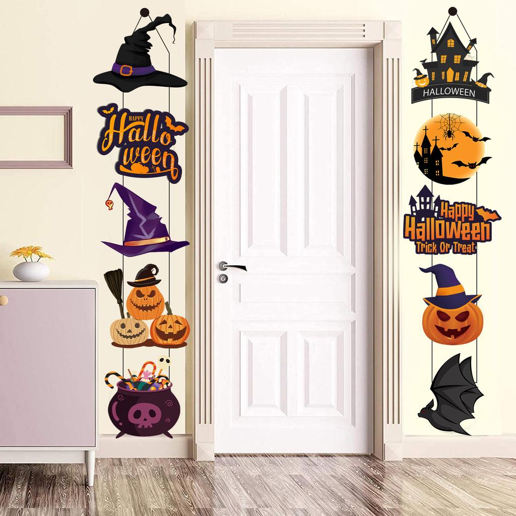 Halloween Door Hanging Decor With Pumpkin And Bat Paper Scene Setter For Party Celebrations
