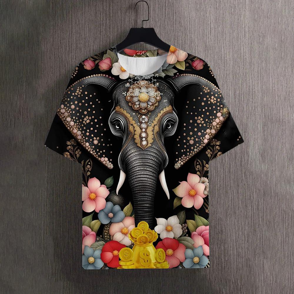 Men's T-Shirts Summer Animal Elephant Pattern 3D Print Tops Tees Women Streetwear Fashion Oversized T Shirt Men Clothing Tops