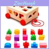 Childrens Wooden Pullalong Cart With Educational Blocks For Toddler Play