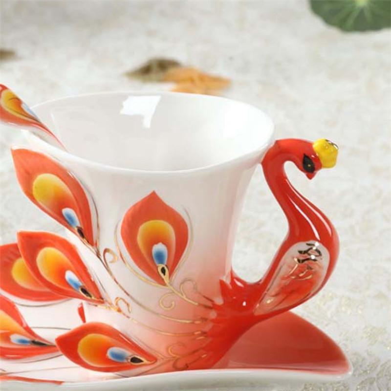 200ML Bone China 3D Color Enamel Animal Coffee Cup with Saucer and Spoon Ceramic Afternoon Teacups Drinwkare