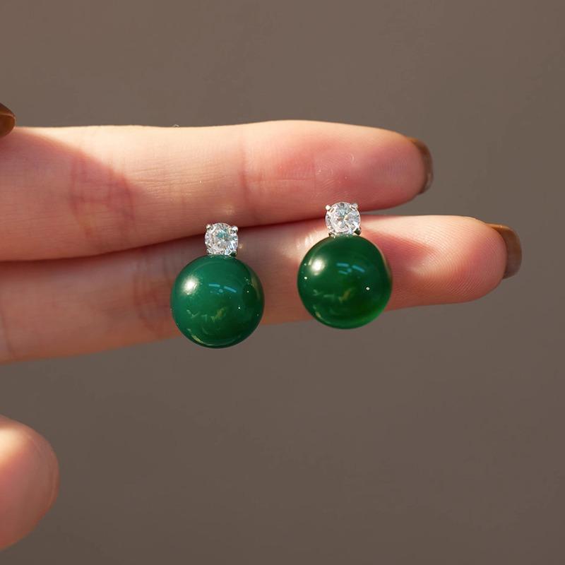 Natural Green Jade CZ Cubic Zirconia Drop Earrings for Women Copper Office Career Jewelry