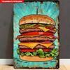 Vintage 2D Hamburger Metal Sign for Kitchen Bar Wall Decor 12x8 Inch