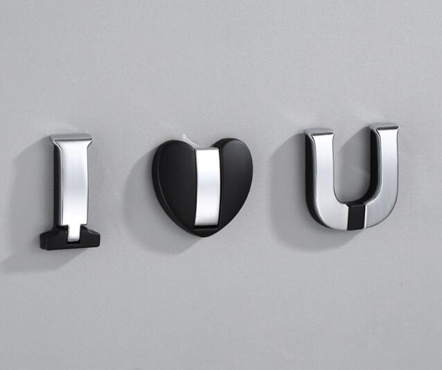 Antique Robe Hooks Black Towel Hanger Hook For Clothes Coat Hat Bag Hook Aluminum Creative I LOVE U Door Towel Hook Holder