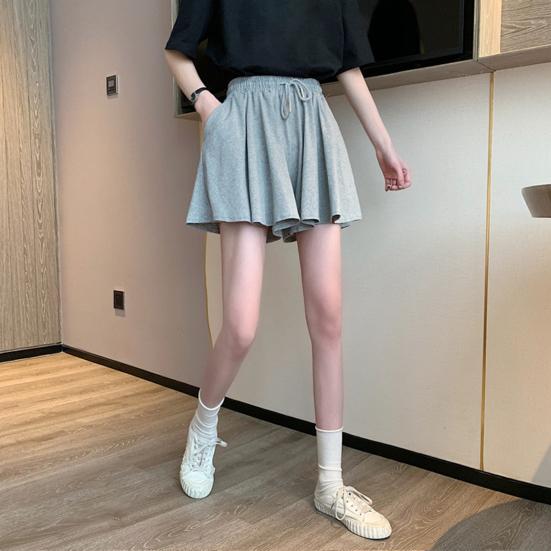 Women Casual Shorts High Elastic Adjustable Drawstring Design Short Pants Solid Color Pockets Design Wide Leg