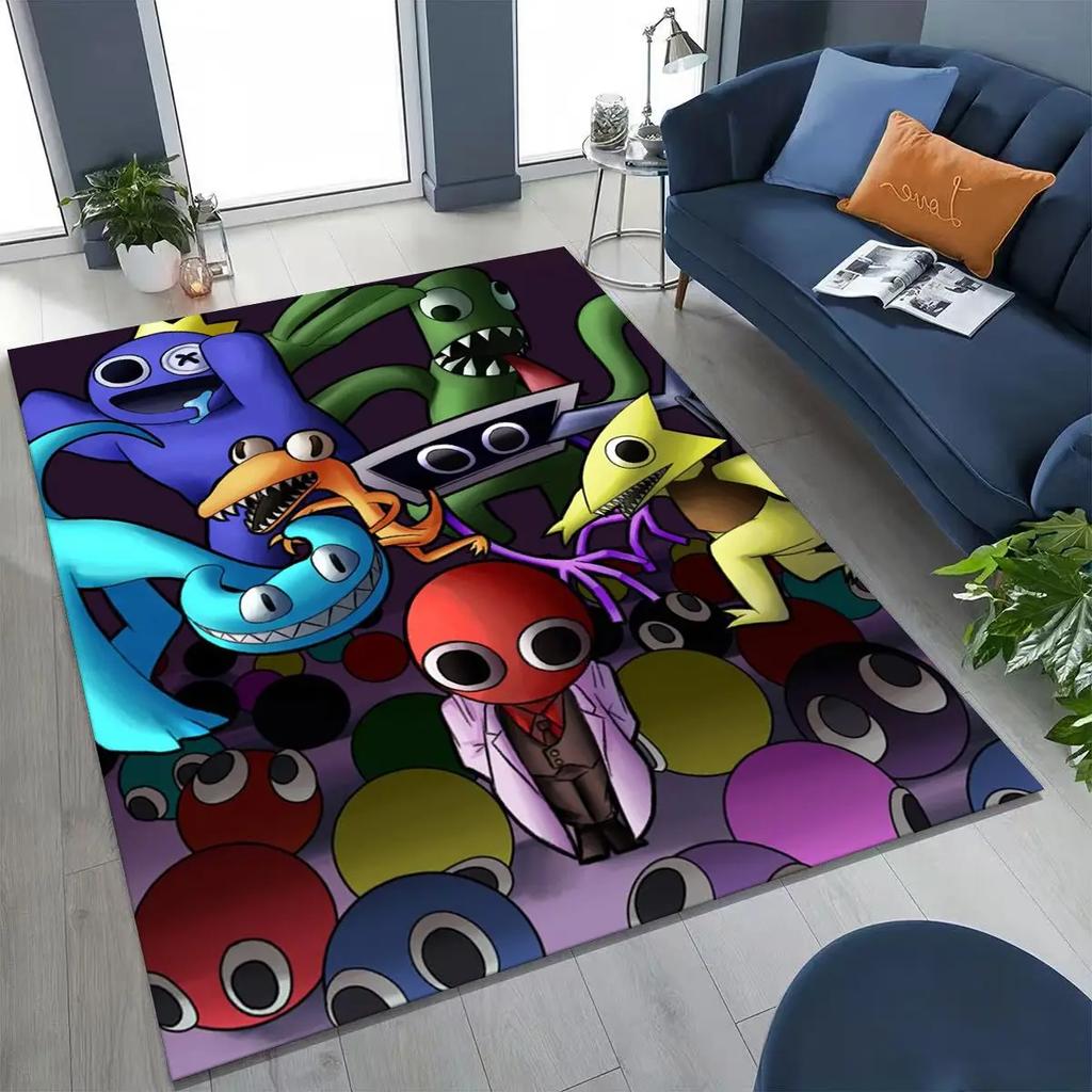 Spel 3D R-Rainbow F-Friends Tecknad Konstmatta för Sovrum Vardagsrum Soffa Hem Dörrmatta Dekor, Stor Barnlek Halkfri Golvmatta