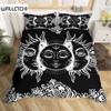 Mandala Duvet Cover Set Sun and Moon Comforter Cover Ties Exotic Style Black and White Botanical Floral Polyester Bedding Set