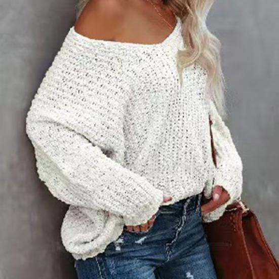 Women Tops V-Neck Long Sleeve Pure Color Knitting Tops Soft Stretchy Loose Fit Sweater Spring Autumn Casual