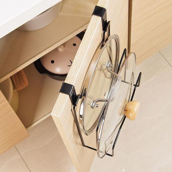 Pot Lid Rack Punch-Free Door Back Type Moisture-proof Stainless Steel Frame Shelf Space-Saving Wall Mounted Chopping Board Drain Rack Pan
