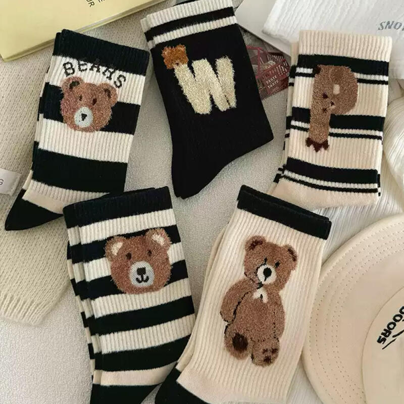 Shanina Striped Teddy Bear Socks 5-Pair Set