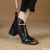 Women's Autumn New Square Toe Thick Heel Boots Are Fashionable Simple Comfortable Versatile Women's Short Boots