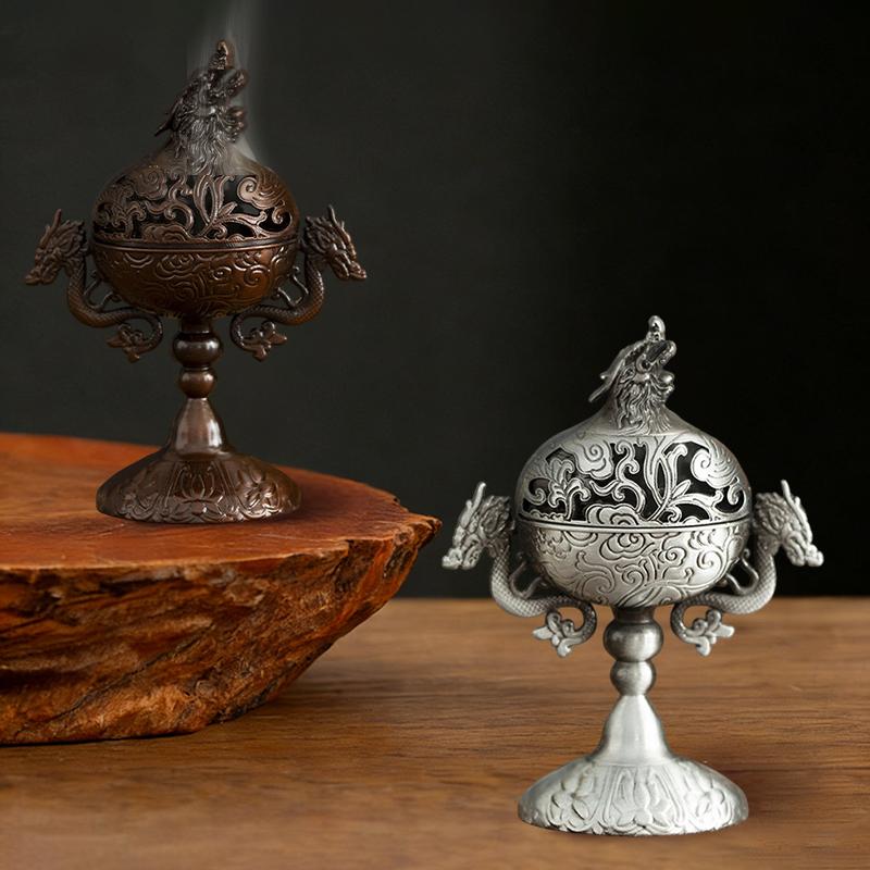Suport pentru bețișoare arzător de tămâie din aliaj vintage cu trei picioare, golit, mini arzător de tămâie santal, decorațiune pentru casă