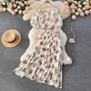 Holiday Style Suit Western Style Puff Sleeve Short Top High Waist Pleated Skirt Chiffon Floral Two-Piece Set