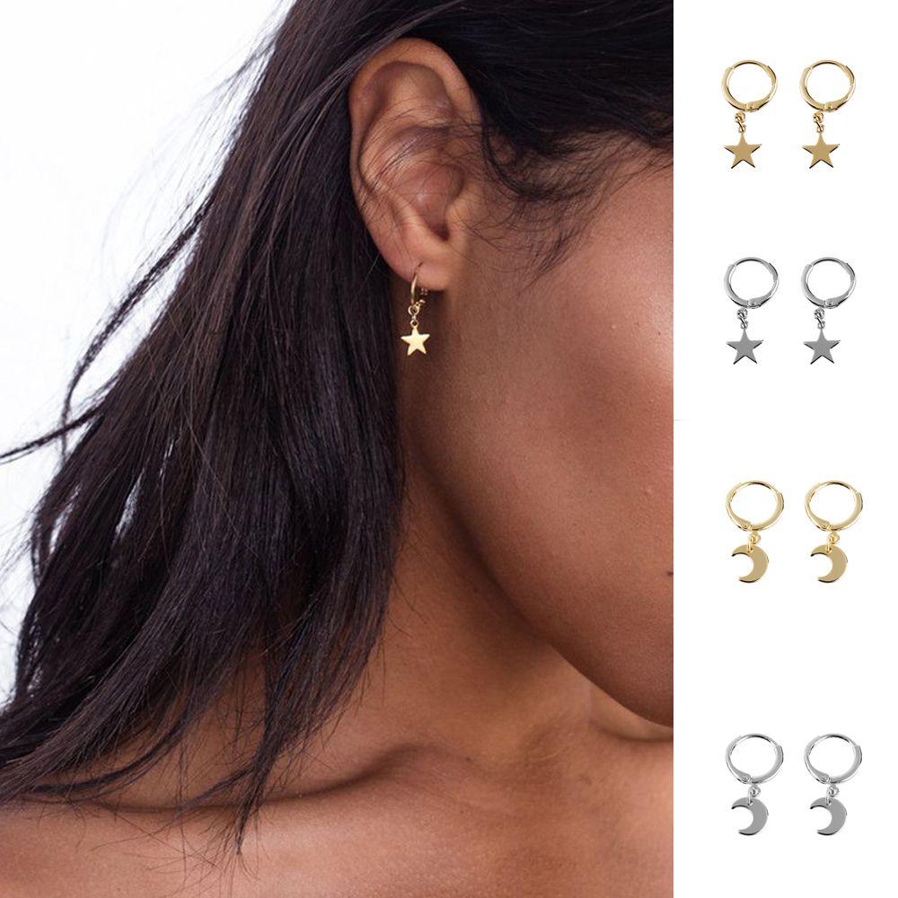 Women Tiny Moon Crescen Jewelry Huggie Hoop Earring Ear Piercing Ear-cuffs Small Star Charms