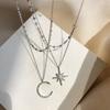 Neue 925 Sterling Silber Halskette Mond Stern Form Damen Anhänger Einfacher Stil Charm Choker Geburtstagsgeschenk Exquisiter Schmuck