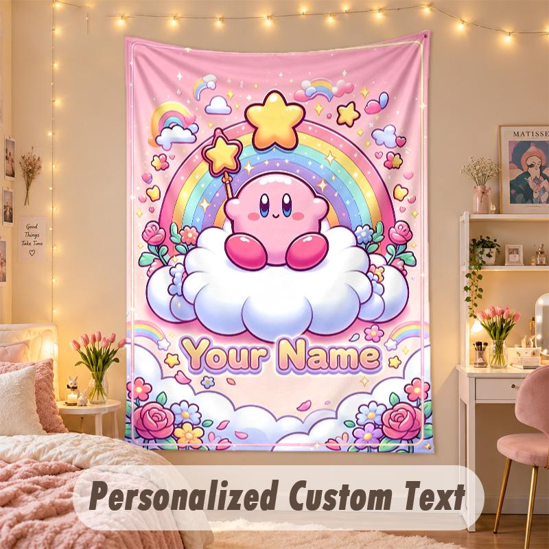 Custom Personalized Tapestry,Kirby Print Custom Name Text Wall Art Hanging for Bedroom