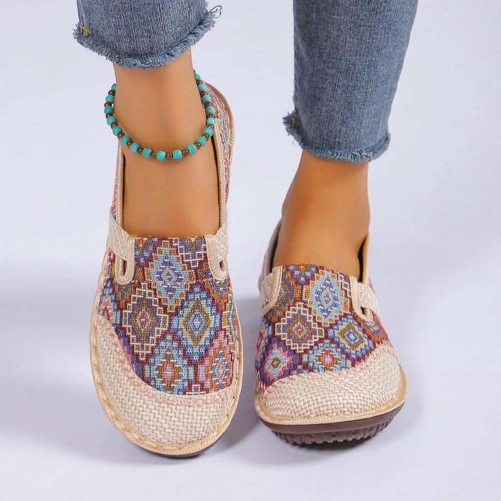 Women's Colorful Geometric Print Shoes, Soft Sole Lightweight Slip On Casual Shoes, Half Drag Daily Comfy Mules