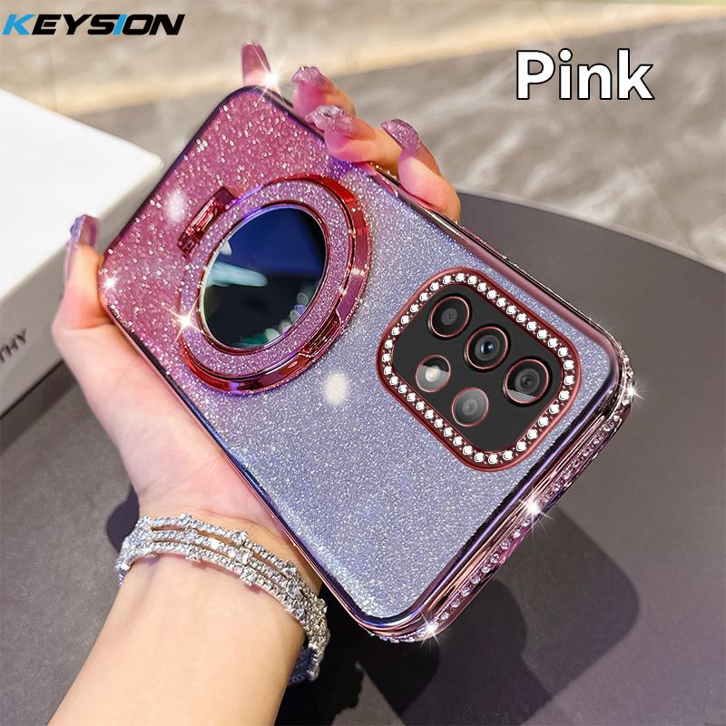KEYSION Luxuriöse Glitzernde Juwelenbesetzte Magnetische Handyhülle für Samsung Galaxy A52 S 5G A32 4G Make-up-Spiegel Ständer Stoßfeste Rückseite