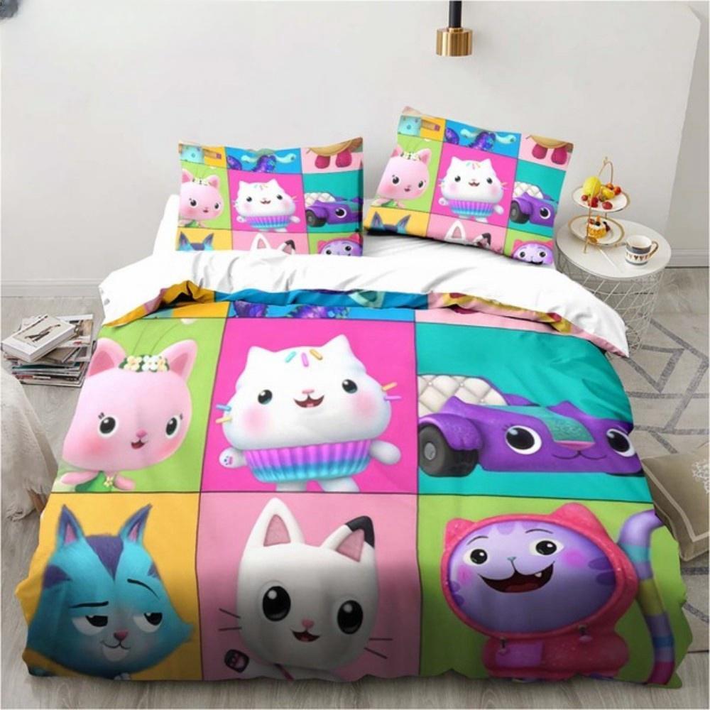 Gabby's Dollhouse Bettwäsche-Set Cartoon Kissenbezüge Bettbezug Für Mädchen Kinder Geschenk Sing Twin Full Queen Süß Kawaii 3D Bettbezug