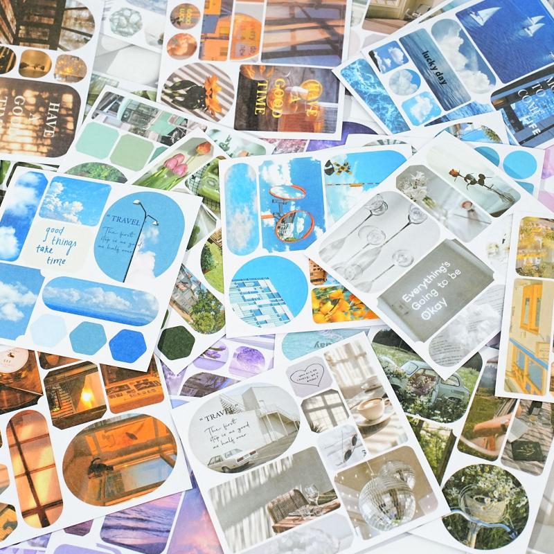 40 buc Carte de stickere cu tematică peisaje estetice Stil acuarelă visătoare Jurnal DIY Materiale de decor