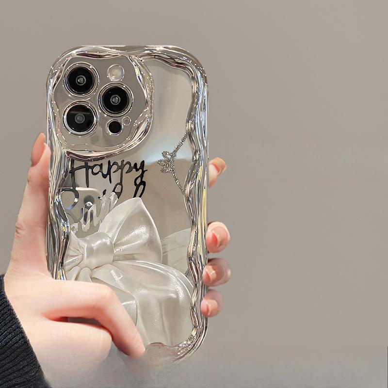 Applicable To Apple 15 Mobile Phone Case High-end Iphone14 Ribbon Bow Bracelet 13 Silver Plated 12 Silicone Soft