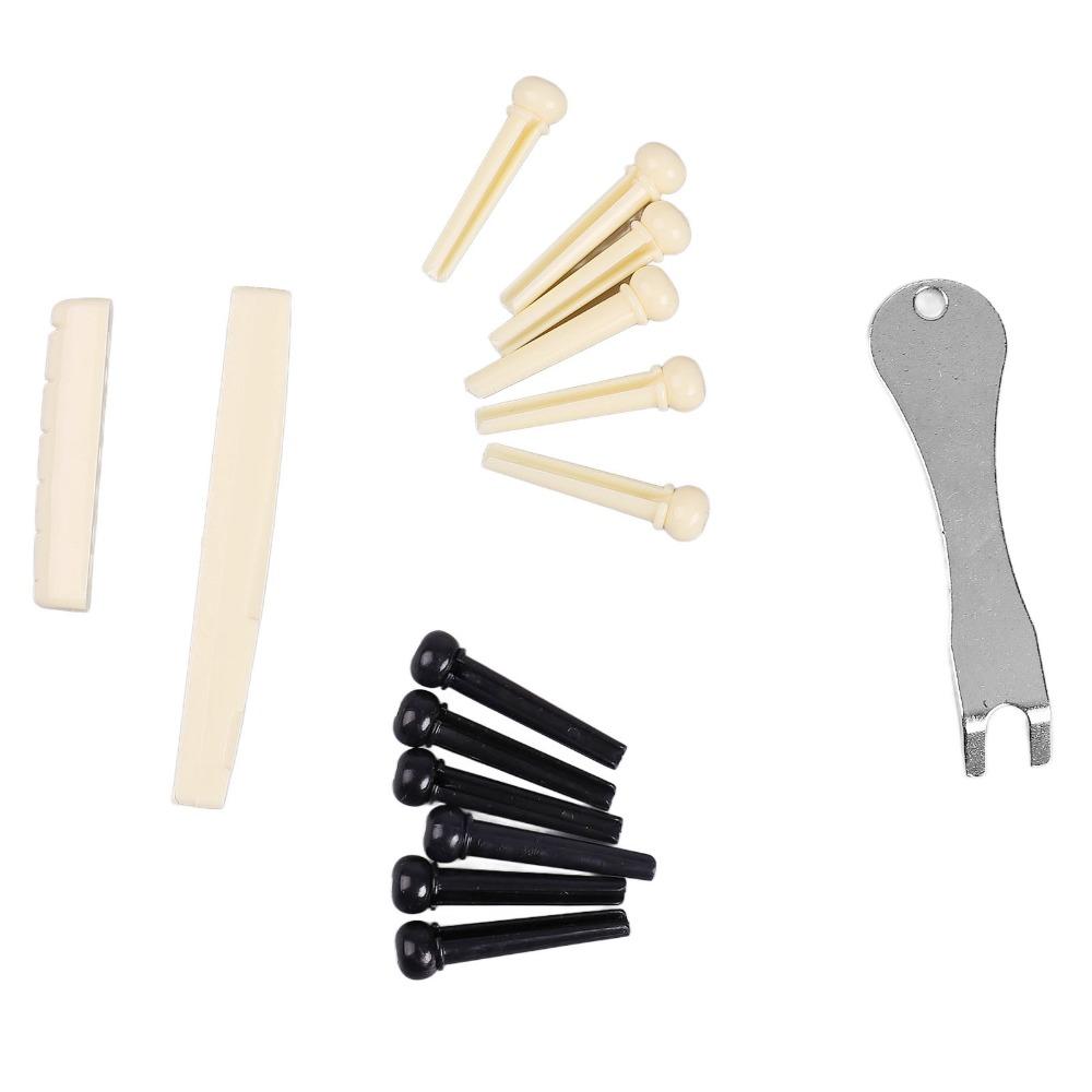 2Sets Plastic Saddle Guitar Bridge Pins Metal Puller Pegs Replacement Parts  For Acoustic Guitar