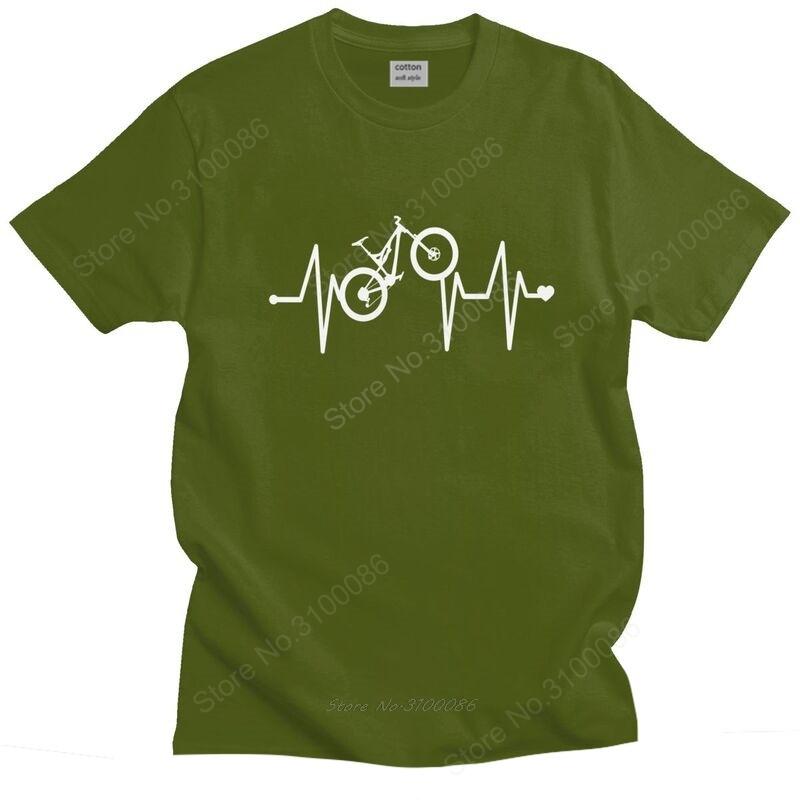 Classic Mountain Bike Heartbeat T Shirt Men Short Sleeve MTB Bicycle Tshirts Printed Tee Pure Cotton Oversized Tshirts Merch