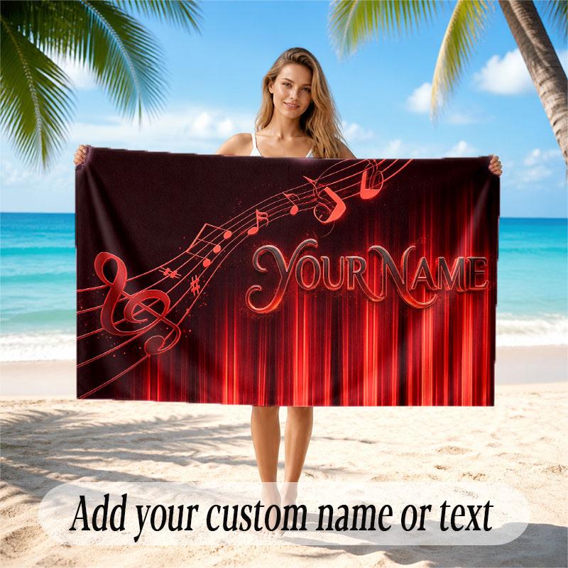 Music General Theme Beach Towel Personalized Custom Name & Text Soft Quick Dry Beach Towel for Swimming Travel