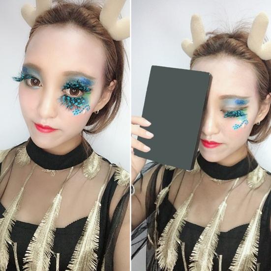 1 Pair 3D Colorful Fake Lashes Natural & Dense Blue Color Artificial Feather Eyelashes Extension Party Makeup Fake Eyelashes for Halloween Cosplay