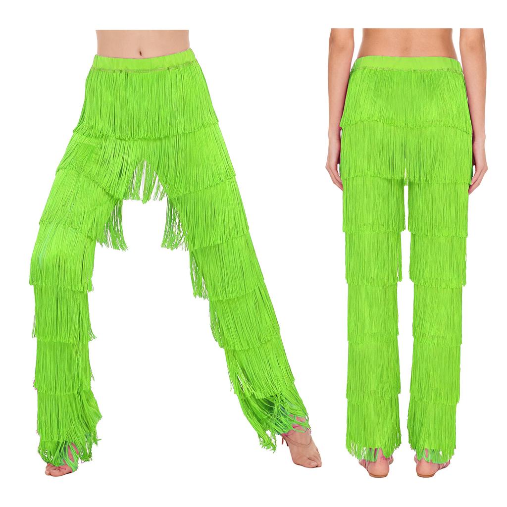 Dames Latin Dans Kostuum Broek S-3XL: Tweedelige Kleur Tassel Franje Broek met Elastische Tailleband voor Chacha Tango Rumba