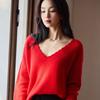 Early Autumn V-Neck Crochet Lace Wool Sweater – 100% Wool, Loose Fit, Long Sleeve for Women