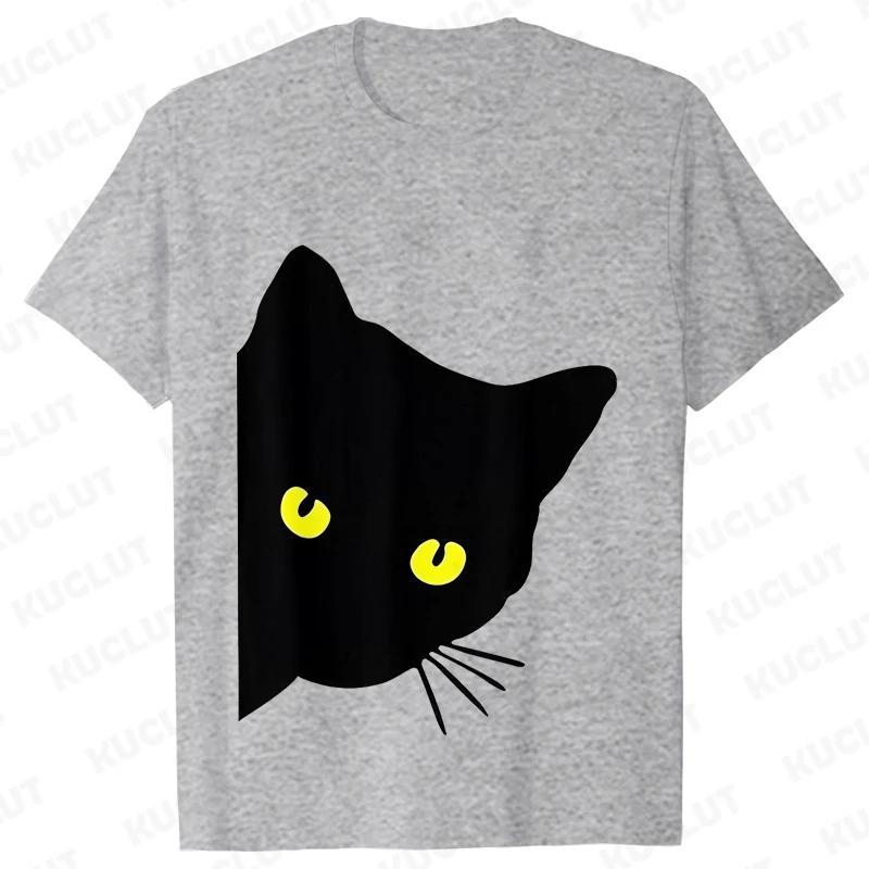 Funny Black Cat Unisex Tshirt Summer Harajuku Fashion Male Breathable Aesthetic Oversized Clothing Ulzzang Tees Graphic Y2k Tops