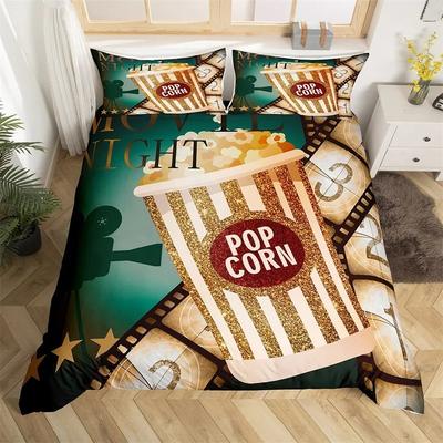 Bioscoop Poster Dekbedovertrek Set Enkel King Size Vintage Bioscoop Filmtheater Beddengoed Set Microvezel Popcorn Groen Dekbedovertrek