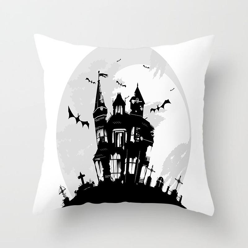 New Halloween Black And White Skull Pumpkin Printed Peach Leather Velvet Pillow Cover Sofa Office Cushion Cover