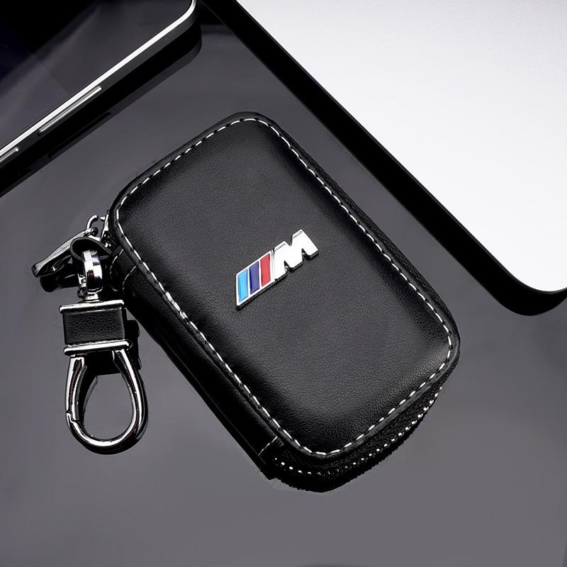 FNBA6 3D Logo Leather Car Remote Key Case Bag Keychain Storage Box For BMW M 1 3 5 7 Series E46 E90 E60 F30 F10 G30 G20 X1 X2 X3 X5 X7