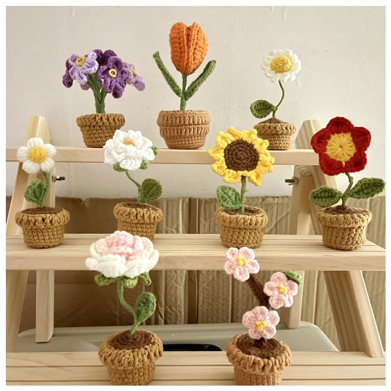 Handmade Potted Plant Artificial Knitting Flower Decoration Diy