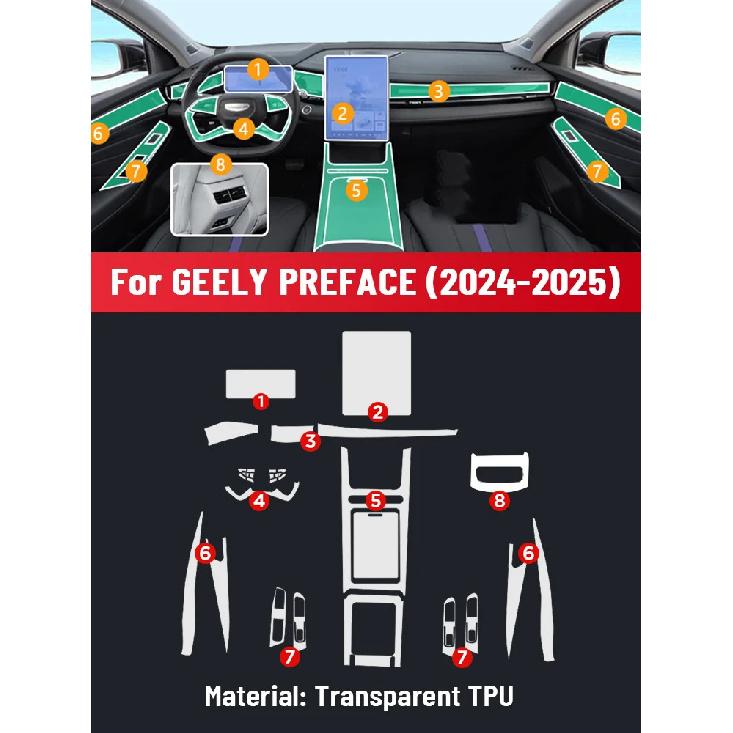 Auto Central Control Screen TPU Navigation Anti Scratch Interior Protection Film GPS Navigation For GEELY PREFACE 2024 2025