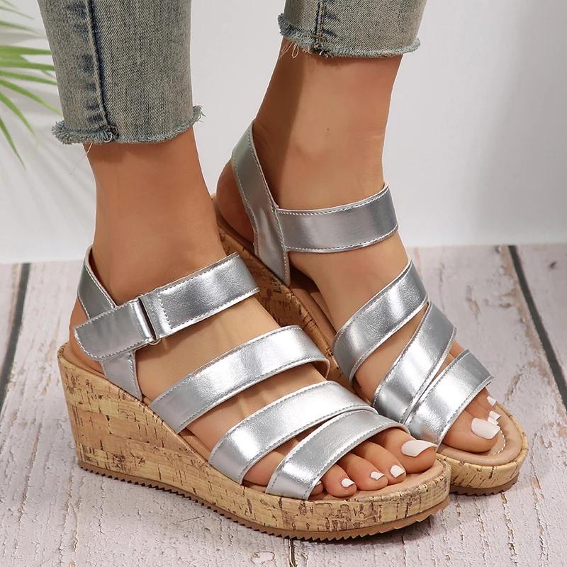 Fashion New Summer Fashion Wedge Sandals for Women Gold Silver Roman Style Peep Toe Platform Sandalias Mujer Thick Bottom Beach Shoes